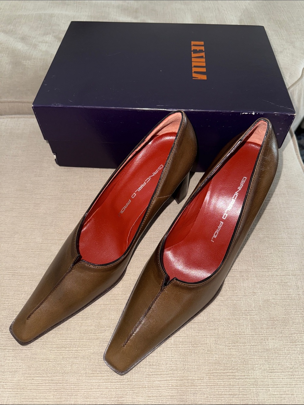 Giancarlo Paoli Brown Leather Pointed-Toe Pumps